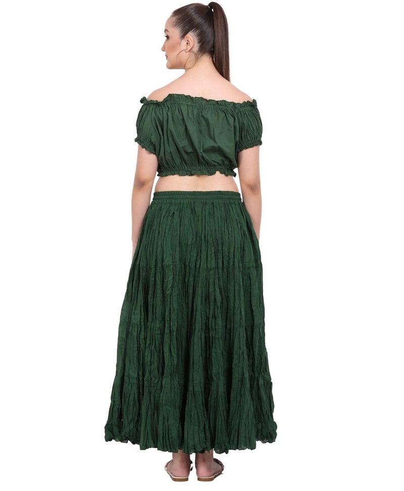 WevezÂ® Cotton Skirt Womenâ€™s Plus Size 25 Yard Gypsy Long Flowy Solid Green Renaissance Fair Maxi Skirt - Image 3